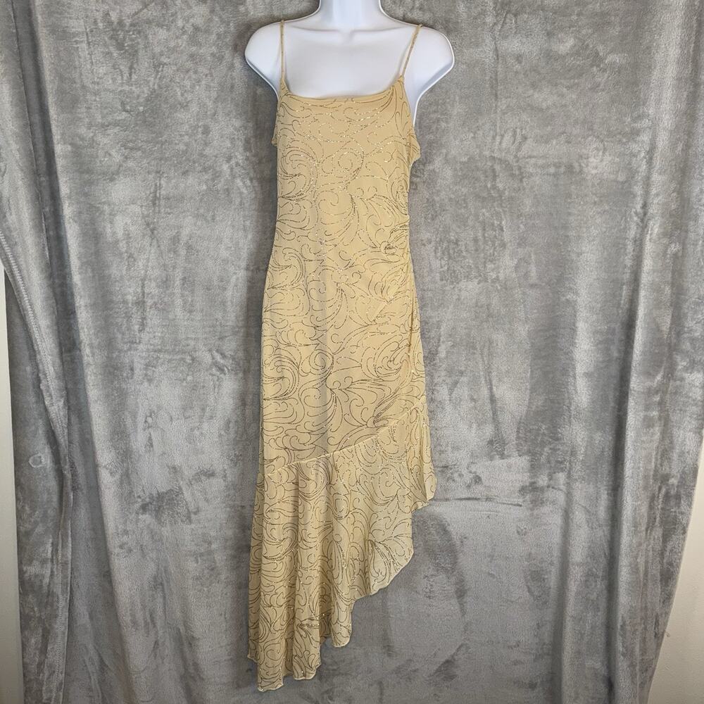 Vintage Y2K Taboo Assymetrical Gold Glitter Prom Dress Size L Holiday 90s